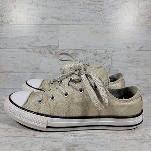 Converse Girl's CT Double-Tongue OX White/Silver Sneakers Junior Sz 4 659348F